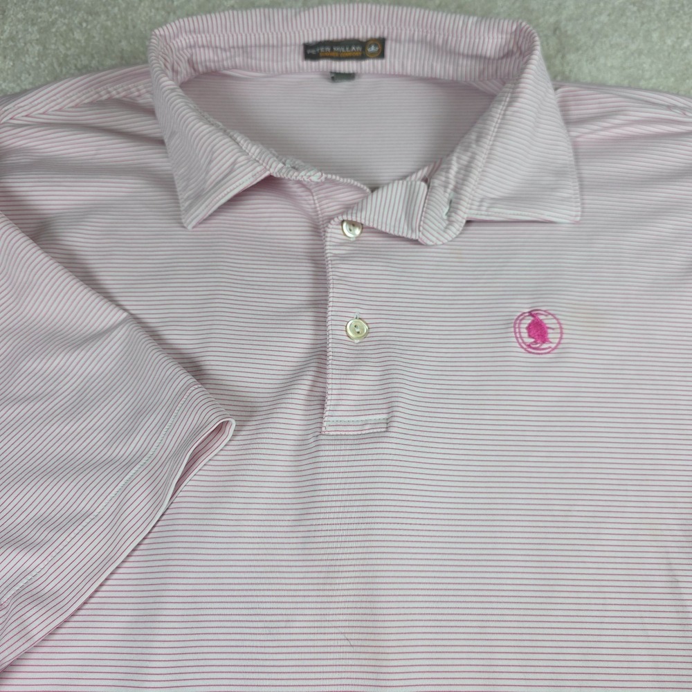 Peter Millar Polo Shirt Mens XL Pink White Striped Summer Comfort Short Sleeve